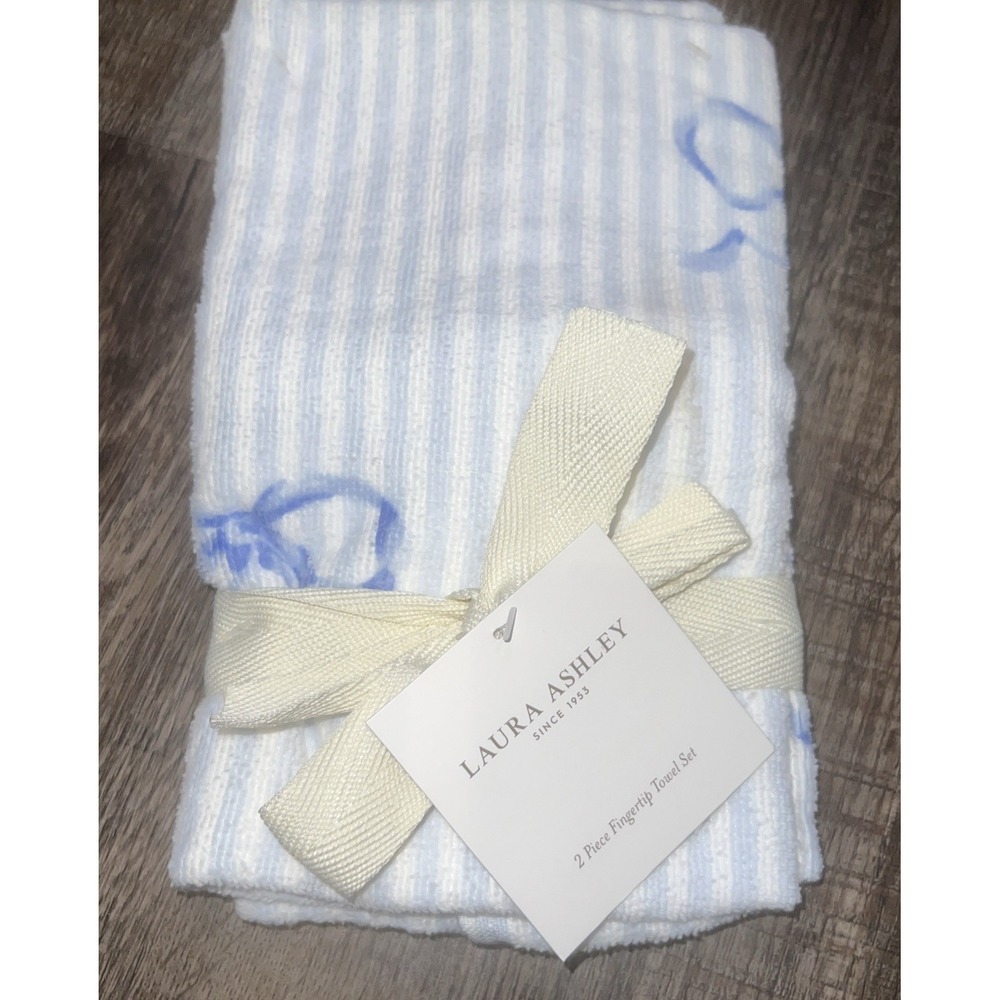 NEW Laura Ashley Floral Striped Cotton FINGERTIP Towels (2)